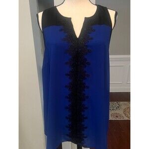 41 Hawthorn Lace Trimmed Sleeveless Blouse Blue/Black Sz XL